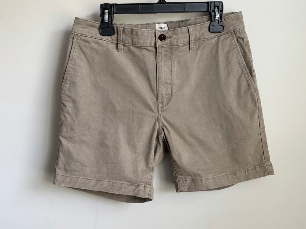 Flint and Tinder Cotton Blend Mid-Rise Flat Front Chino Short Tan Men's Size 32